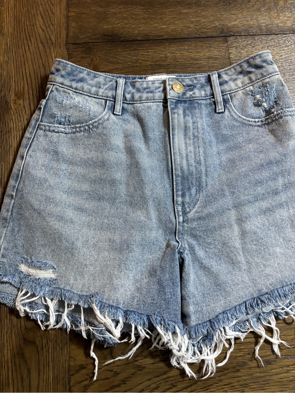 Show Me Your MuMu Faded Light Blue Frayed Hem Denim Shorts. NWOT